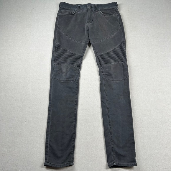 True Religion Jeans Mens 28 (fits 31x33) Rocco Moto Relaxed Skinny Charcoal Punk - Picture 1 of 12